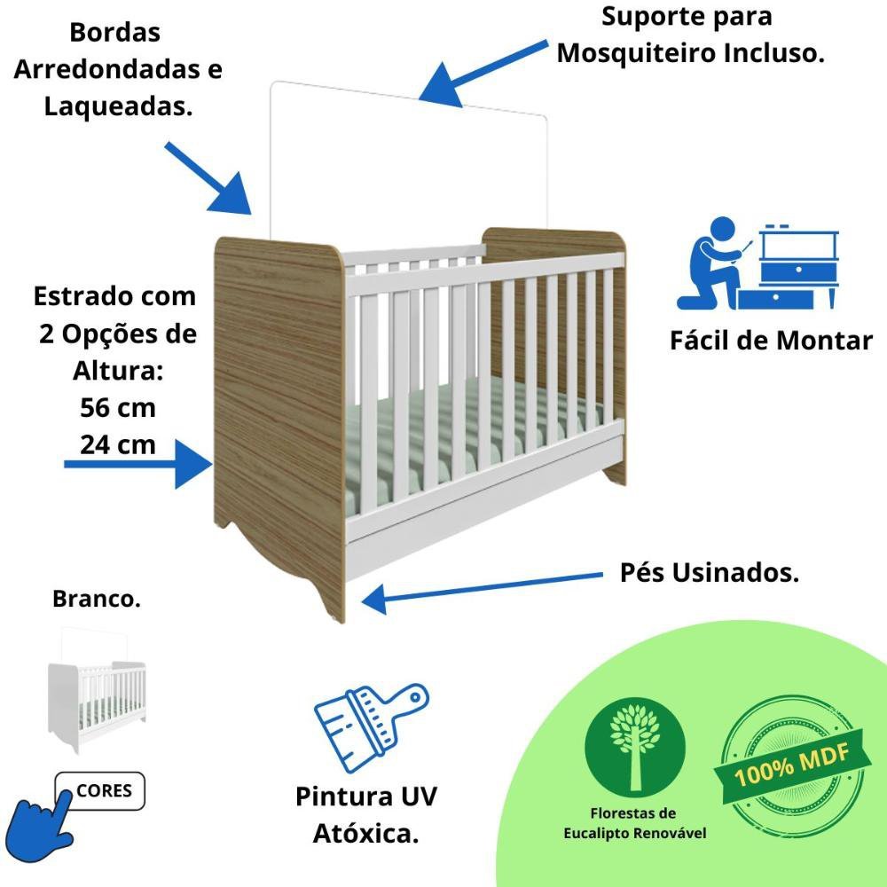 Quarto de Bebê Completo Berço Americano Ben 3 Em 1 Guarda Roupa 4 Portas 3 Gavetas e Cômoda Uli 4 - 4