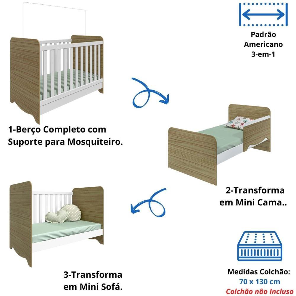 Quarto de Bebê Completo Berço Americano Ben 3 Em 1 Guarda Roupa 4 Portas 3 Gavetas e Cômoda Uli 4 - 3