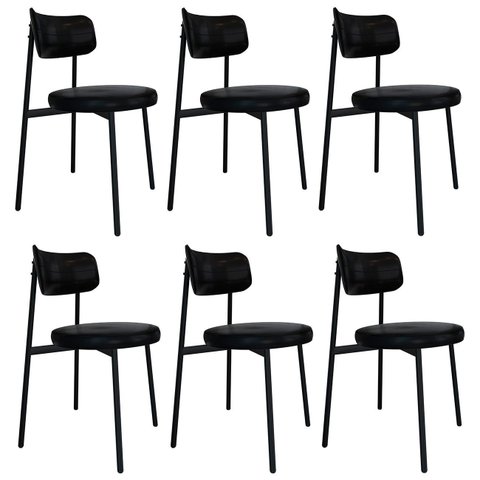 Cadeira de Jantar Estofada Kit 6 Nyka M25 Sintético Preto - Mpozenato