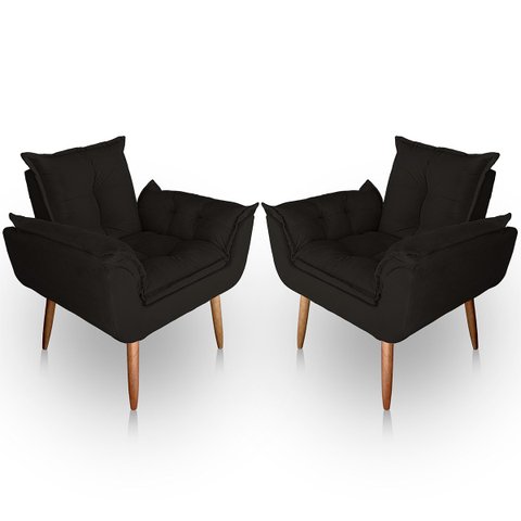 Kit 02 Poltrona para Sala e Quarto Decorativa Opala Suede Marrom