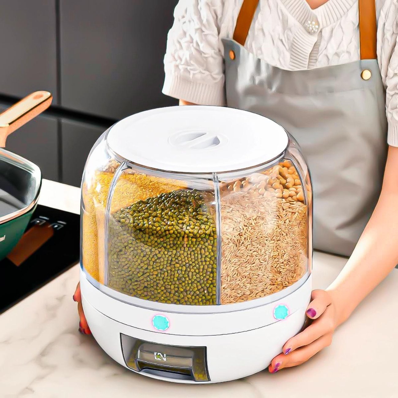 Dispenser Organizador de Alimentos Giratório com 6 Compartimentos para Grãos Cereais Arroz Farinha - 3