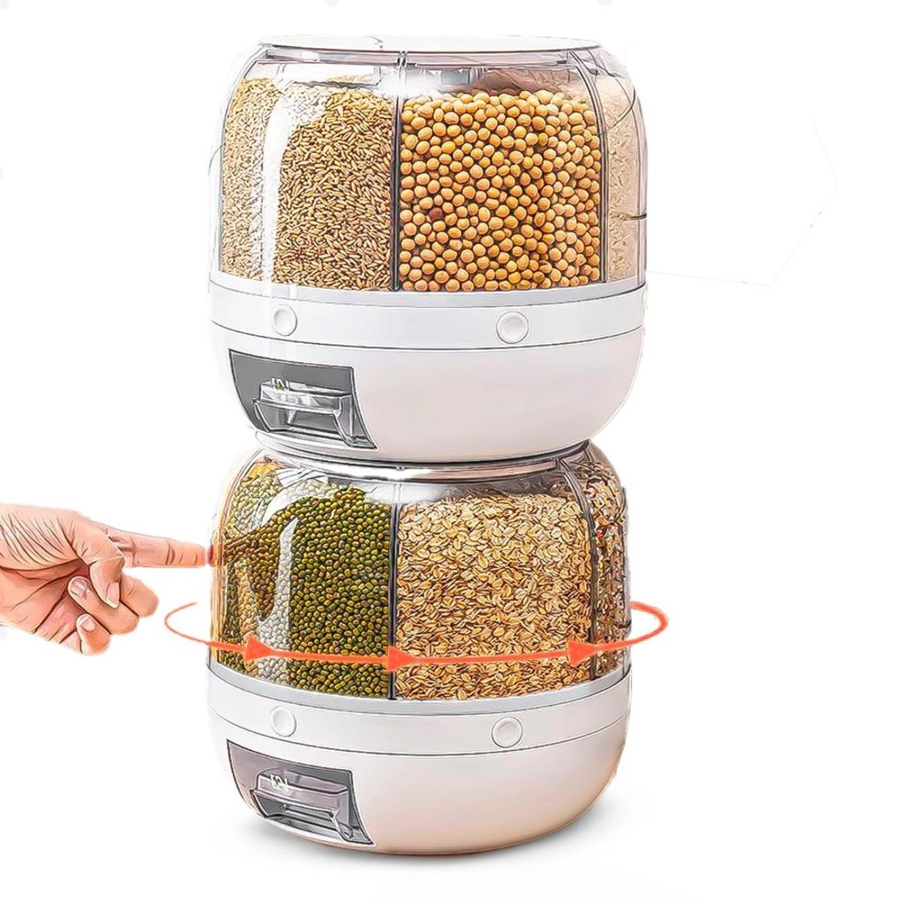 Dispenser Organizador de Alimentos Giratório com 6 Compartimentos para Grãos Cereais Arroz Farinha - 2