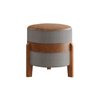 Puff Órion Couro Caramelo Linho Cinza Pés de Madeira - 2