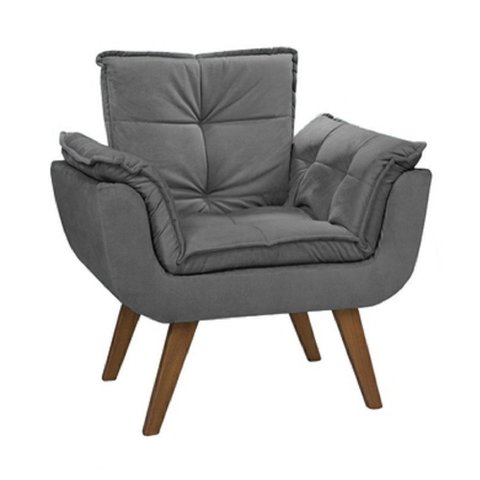 Poltrona Cadeira Decorativa para Sala Opala Suede Cinza