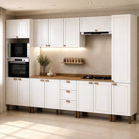 Cozinha Completa Modulada 6 Peças Provençal/Americano com Tampo Branco/Ébano
