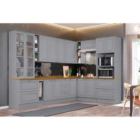 Cozinha Completa Americana 14 Peças (3 Armários + 4 Balcões + 1 Paneleiro + 6 Complementos)