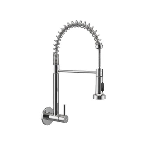 Torneira de Parede Cozinha Gourmet Pulverizador Flexível Aço Inox 304 Prata Cromada Brinovar