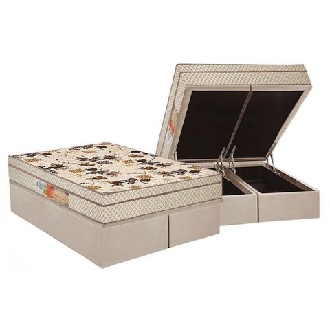Cama Box Baú Queen: Colchão Anatômico Polar D28 - Ep Orthoface Firme + Base Crc Suede Clean(