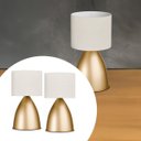Ver imagem 4 de Kit 2 Abajur Luminaria de Mesa Bojudo Dourado Aluminio com Cupula Tecido Algodão