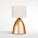 Ver imagem 1 de Kit 2 Abajur Luminaria de Mesa Bojudo Dourado Aluminio com Cupula Tecido Algodão
