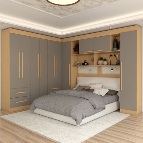 Guarda-roupa Casal Modulado Madrid 10 Portas 4 Gavetas Jequitibá/granizo - Panorama Móveis