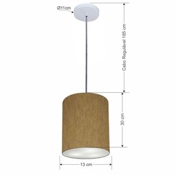 Luminária Pendente Md-4102 Cúpula em Tecido Cor Cáqui Cor da Canopla Branca e Fio Transparente - 3