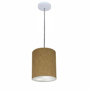 Luminária Pendente Md-4102 Cúpula em Tecido Cor Cáqui Cor da Canopla Branca e Fio Transparente