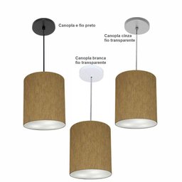 Luminária Pendente Md-4102 Cúpula em Tecido Cor Cáqui Cor da Canopla Branca e Fio Transparente - 4