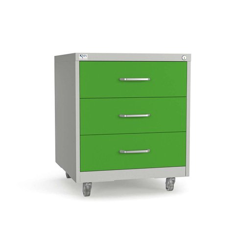 Gaveteiro de Aço 3 Gavetas com Rodízios com Chave Preto para Escritório Verde/Cinza