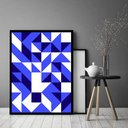 Ver imagem 2 de Quadro Decorativo Abstrato Geométrico Branco Azul - 70x50cm:moldura Branca