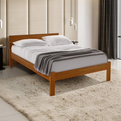 Cama Casal em Madeira Maciça Turca com Cabeceira Castanho