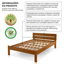 Cama Casal em Madeira Maciça Turca com Cabeceira Castanho - 2