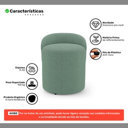 Puff Banqueta Living Gaia Orgânico com Encosto Baixo Bouclê Verde Menta - Desk Design - 3