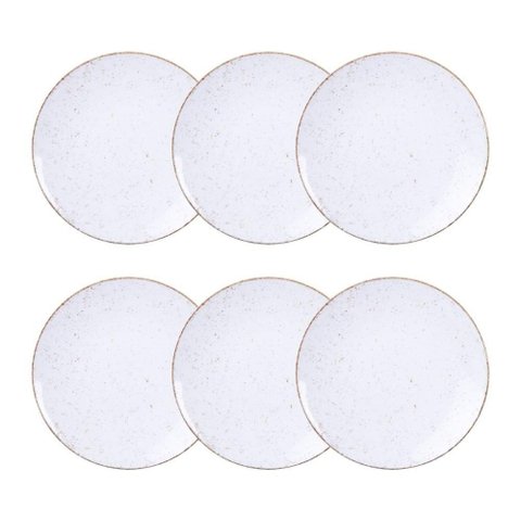 Jogo de Pratos Sobremesa Rústico 6 Peças 21 Cm Porcelana Decorada Tramontina