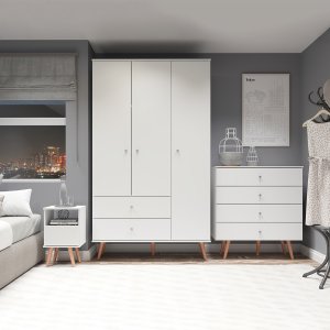 Kit Completo para Quarto Guarda-roupa Cômoda Mesa Mdp Branco Menu
