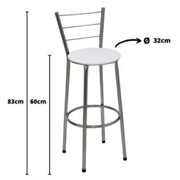 Kit 4 Banquetas Média Cromada Com Encosto Assento Branco - 3