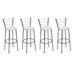Kit 4 Banquetas Média Cromada Com Encosto Assento Branco - 1