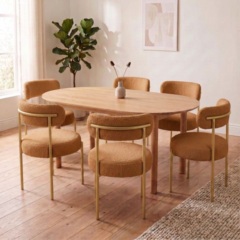 Cadeira Sala de Jantar Margara Kit 6 Aço Dourado Bouclê Ted D03 - D'Rossi