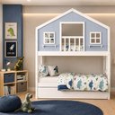 Ver imagem 1 de Treliche Infantil Casinha Dos Sonhos Madeira Maciça Branco Azul Housin