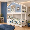 Ver imagem 4 de Treliche Infantil Casinha Dos Sonhos Madeira Maciça Branco Azul Housin