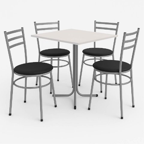 Conjunto Mesa Cinza 70x70cm Tampo Branco com 4 Cadeiras Epoxi