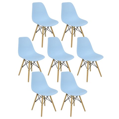 Kit 7 Cadeiras Charles Eames Eiffel Wood Design Azul Claro Azul Claro