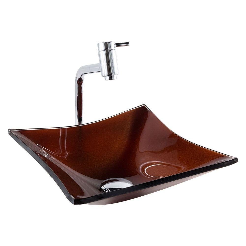 Cuba Quadrada De Vidro 34X34Cm Marrom Escuro Para Banheiro - 3