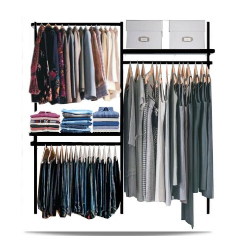 Closet Arara Aramado Trilho Parede Super Resistente Moderno - 1,90m - Preto