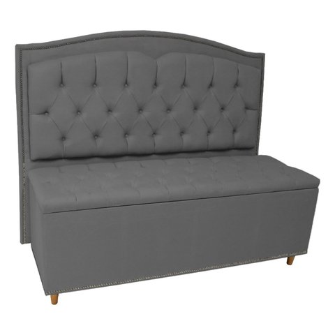 Kit Cabeceira e Calçadeira com Baú 140 Cm Casal Diana Suede Cinza - Fina Mobília