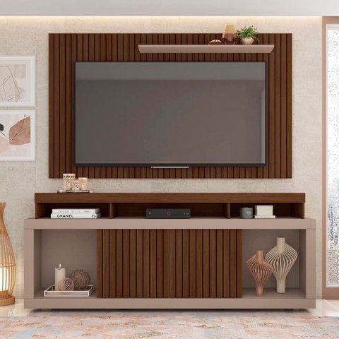 Painel Tv 60 Pol 180cm e Bancada com Rodízio Sala Navel C01 - D’Rossi