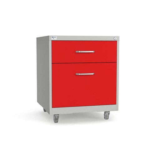 Gaveteiro de Aço 2 Gavetas com Chave e Rodízios com Trava e Gaveta p/Pasta Suspensa Vermelho/Cinza