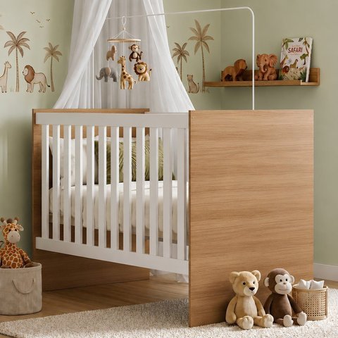 Berço com Colchão e Suporte Mosquiteiro 3 em 1 Life Compact 100% MDF