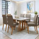 Ver imagem 1 de Conjunto Sala de Jantar 6 Lugares Retangular Tampo Vidro/MDF Mesa Tessera Cadeiras Pés Madeira Jade