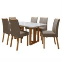 Ver imagem 2 de Conjunto Sala de Jantar 6 Lugares Retangular Tampo Vidro/MDF Mesa Tessera Cadeiras Pés Madeira Jade