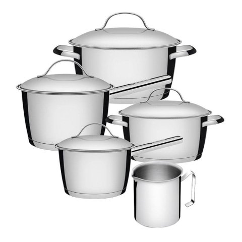 Jogo de Panelas 4 Peças + Fervedor Allegra em Aço Inox Fundo Triplo Tramontina