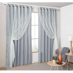 Cortina De Tecido Com Renda 3,00 X 2,30 Para Sala/quarto:Cinza - 1