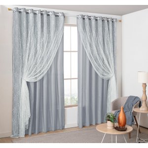 Cortina De Tecido Com Renda 3,00 X 2,30 Para Sala/quarto:Cinza