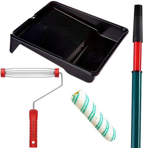Rolo 23cm Poliamida + Suporte Rolo Pintura 23cm + Bandeja para Pintura 2,7l + Cabo Extensor 2m