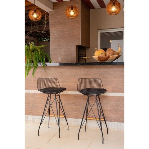 Kit 2 Banquetas Aramadas Latorre com Almofada Preta