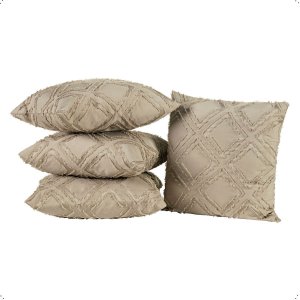 Kit 4 Capas Almofada Anevely 45x45cm Cor Caqui Micro Percal 300 Fios Sofa Neutra