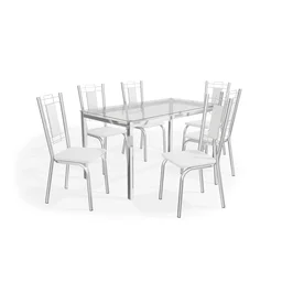 Conjunto Sala de Jantar Mesa Tampo de Vidro Retangular Reno e 6 Cadeiras Florença Crome - 2