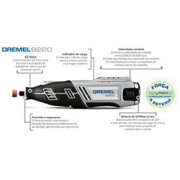 Micro Retífica a Bateria 12V Lítio 30 Acessórios 8220 -N/30 Dremel - 5