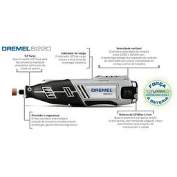 Micro Retífica a Bateria 12V Lítio 30 Acessórios 8220 -N/30 Dremel - 3