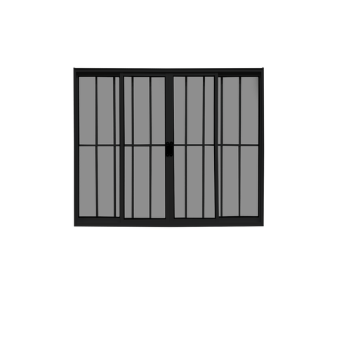 Vitrô 4 Folhas de Correr Aluminio Preto com Grade 1,00x1,80 Linha 18 Modular